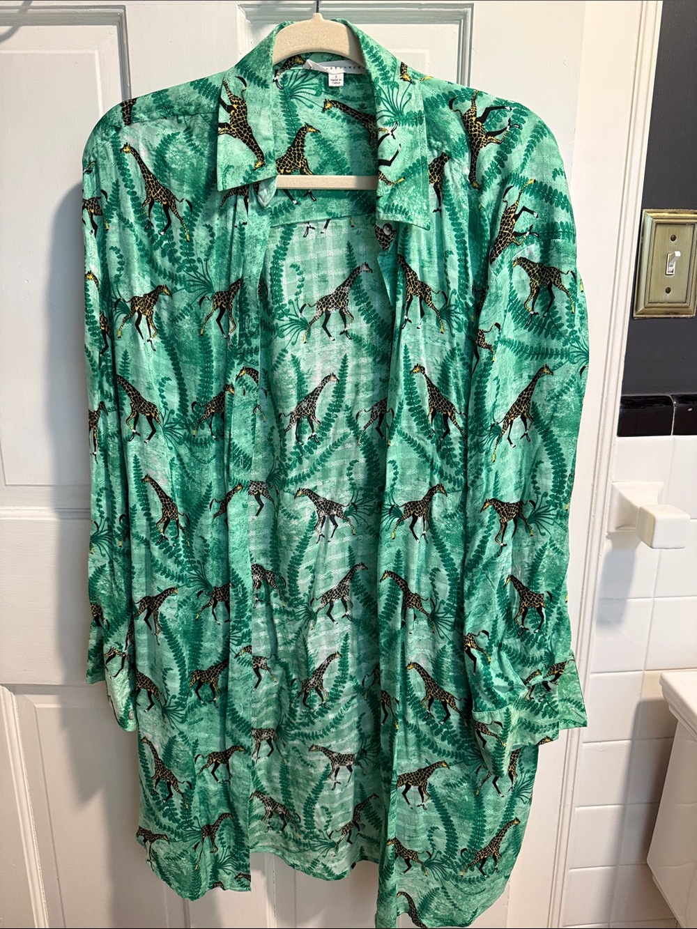 Green Giraffe Print Lightweight Button-Up Tunic